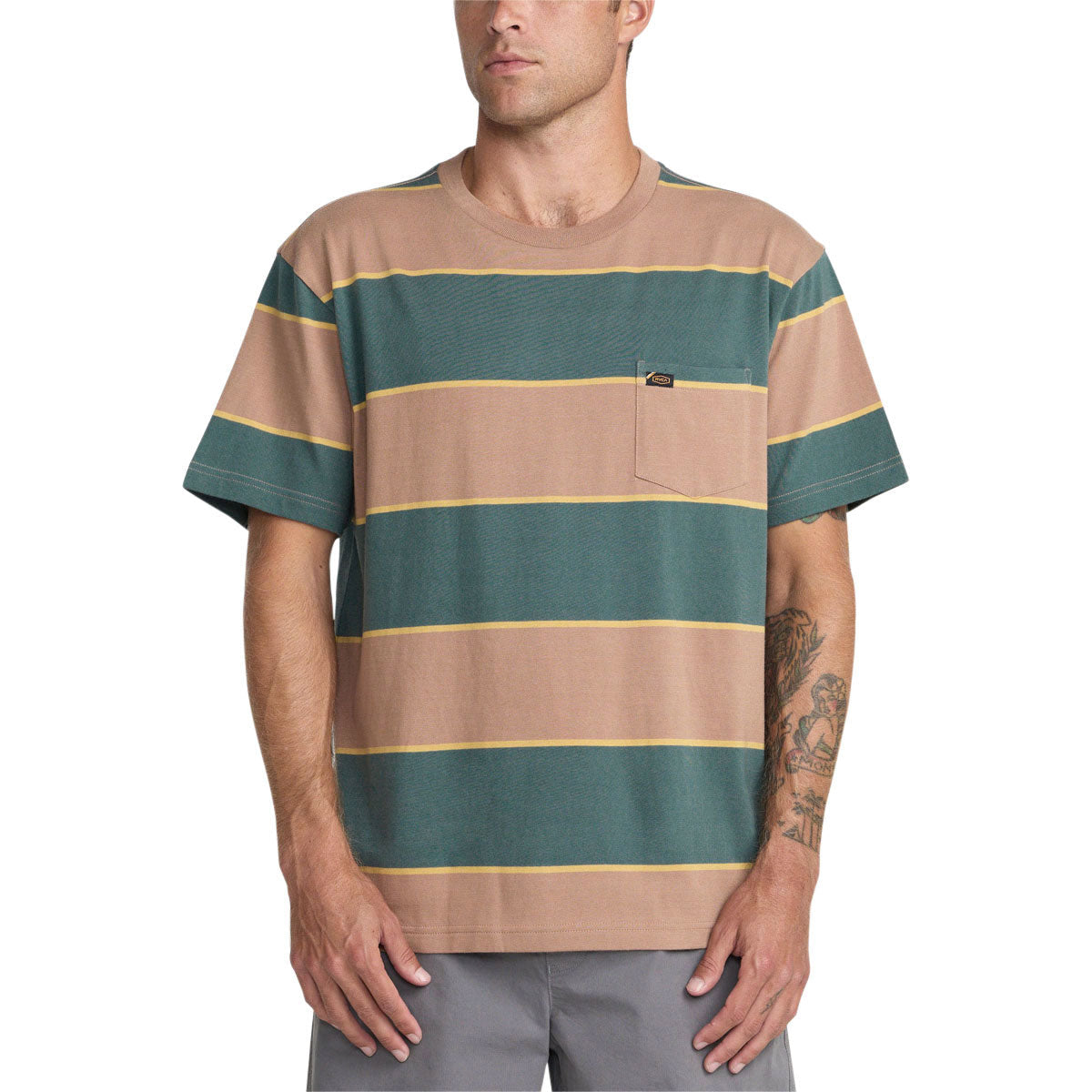 RVCA Dayshift Stripe Pocket T-Shirt - Sonora Brown image 1