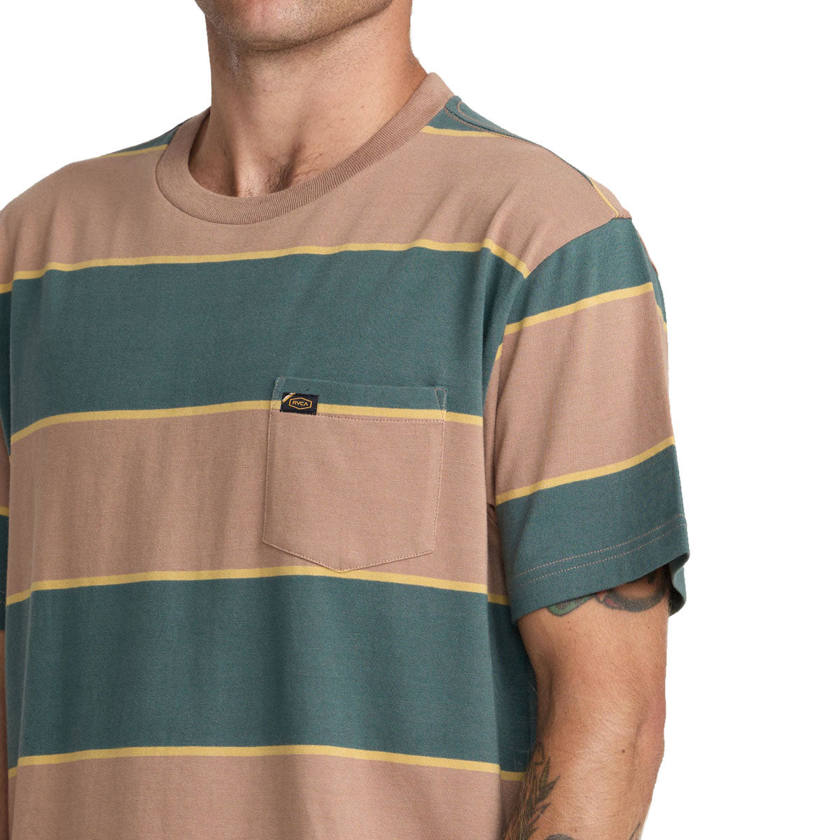 RVCA Dayshift Stripe Pocket T-Shirt - Sonora Brown image 3