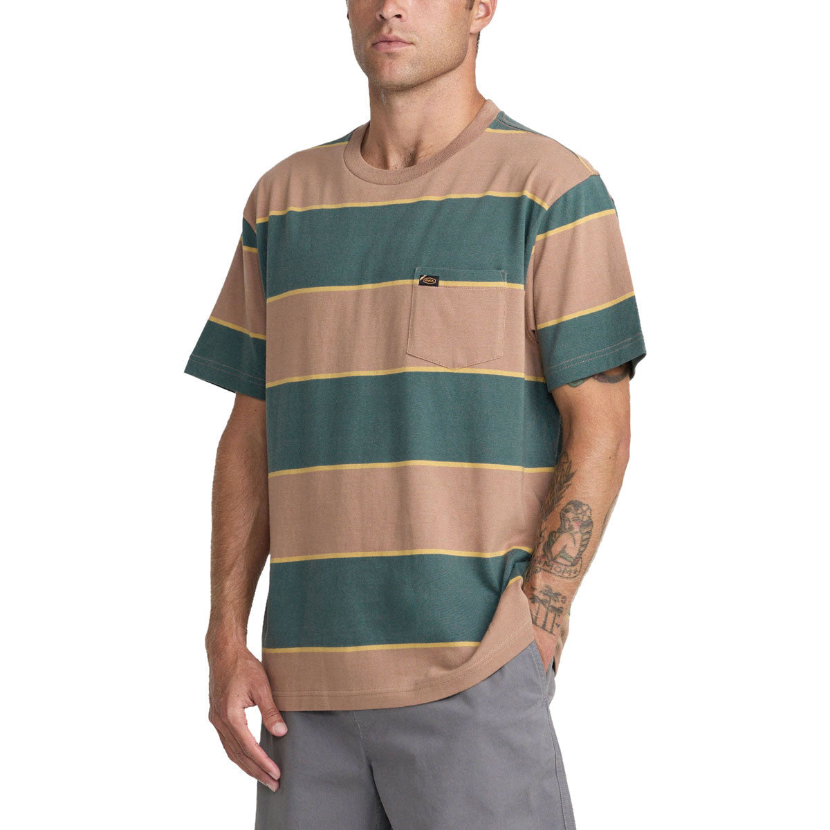 RVCA Dayshift Stripe Pocket T-Shirt - Sonora Brown image 4