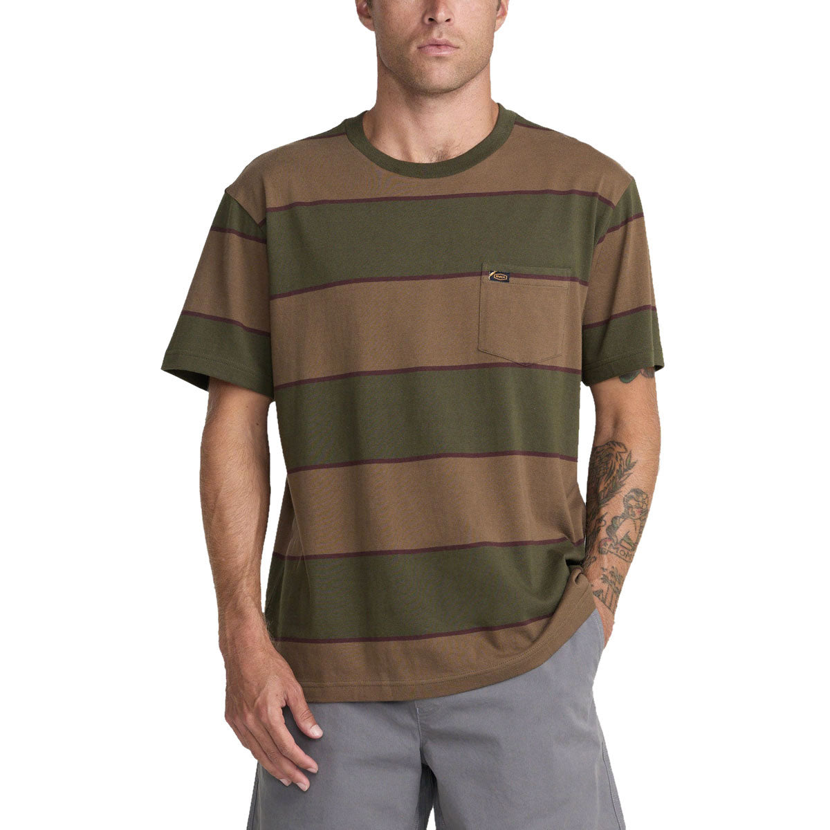 RVCA Dayshift Stripe Pocket T-Shirt - Fatigue image 1