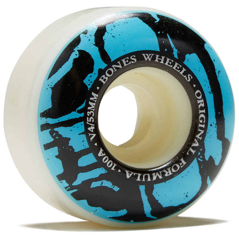 Bones 100s Mummy Skulls V4 Wide Skateboard Wheels - White - 53mm