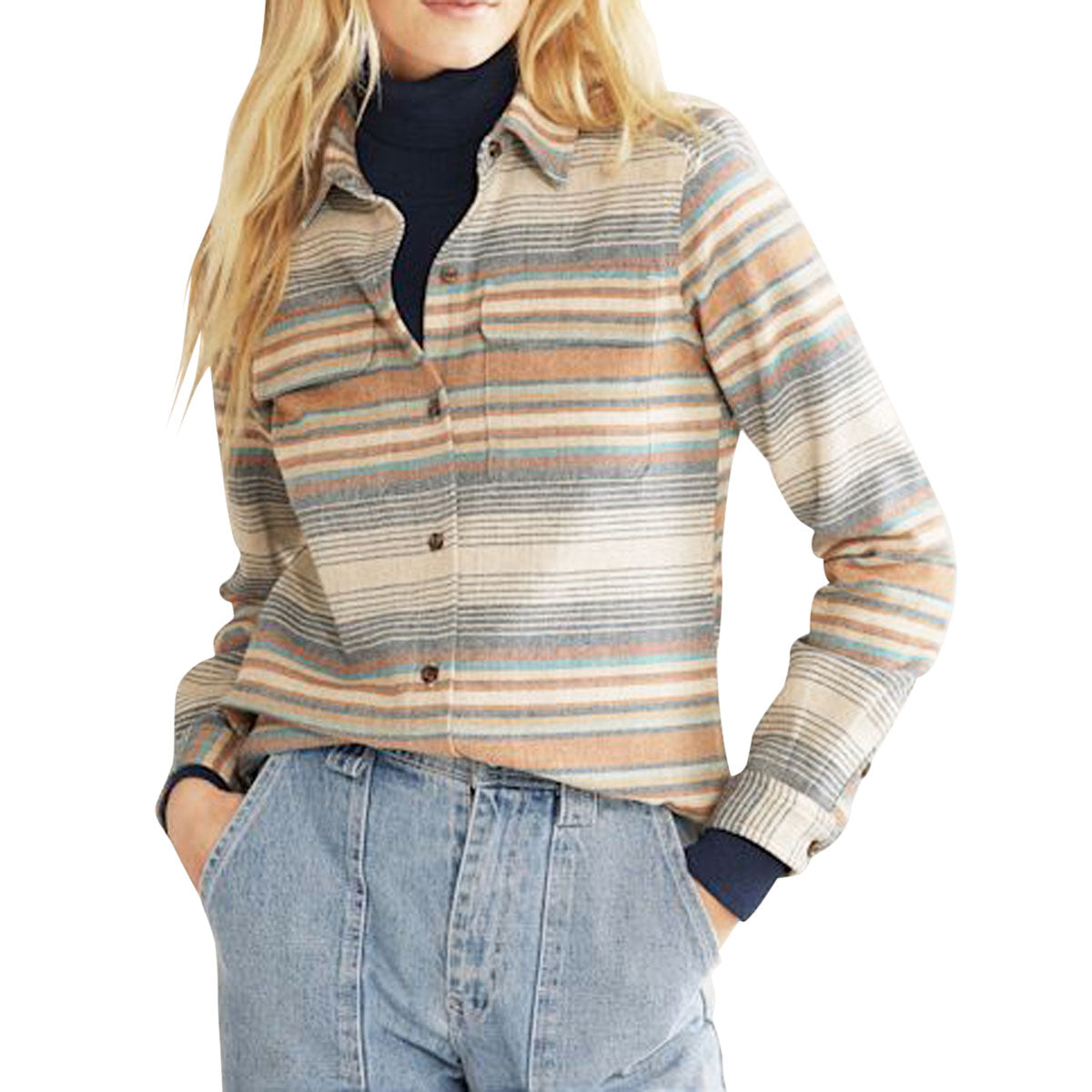 Pendleton Womens Long Sleeve Board Shirt - Tan Multi Stripe image 1