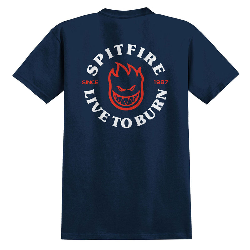 Spitfire Live To Burn Classic T-Shirt - Navy/Red/White Prints
