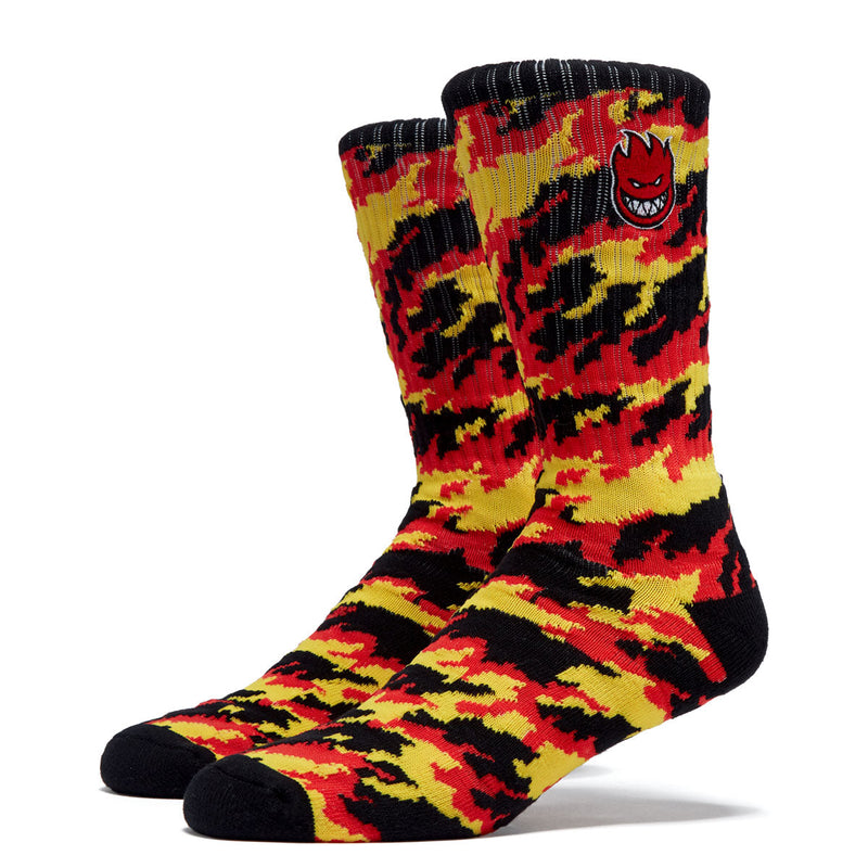 Spitfire Bighead Fill Emb Flames Crew Socks - Red/Yellow/Black