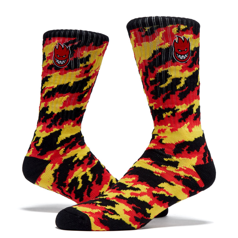 Spitfire Bighead Fill Emb Flames Crew Socks - Red/Yellow/Black