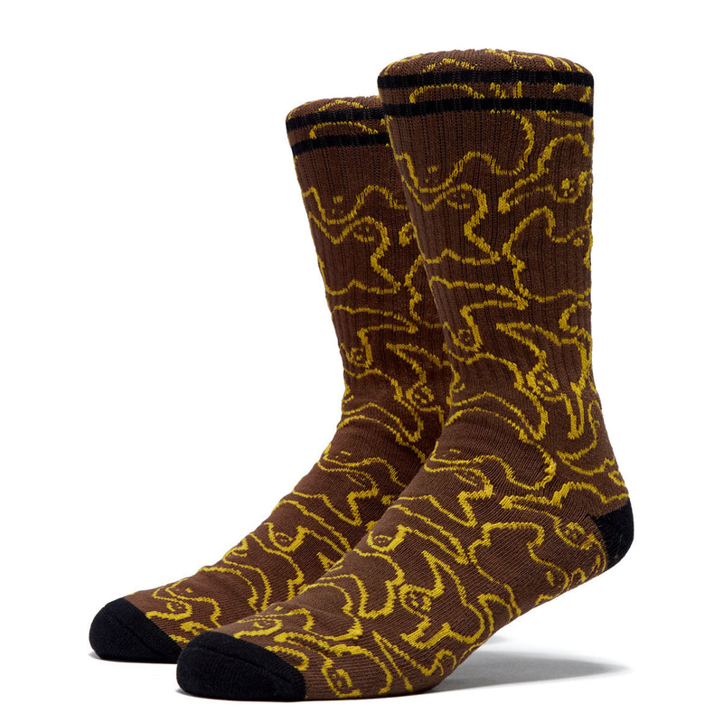 Krooked Multi Birds Socks - Brown/Yellow/Black