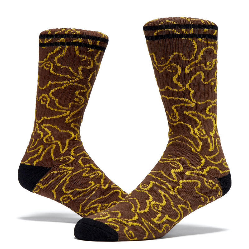 Krooked Multi Birds Socks - Brown/Yellow/Black