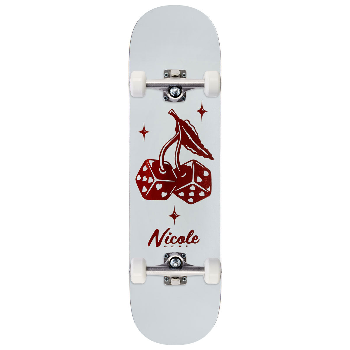 Real Nicole High Roller Twin Nose Skateboard Complete - White - 8.35