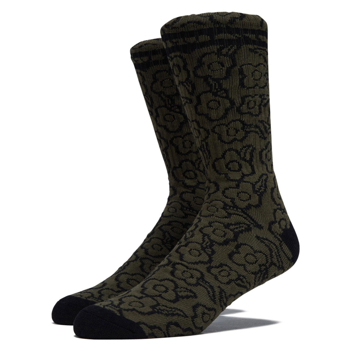 Krooked Multi Flowers Socks - Olive/Black image 1