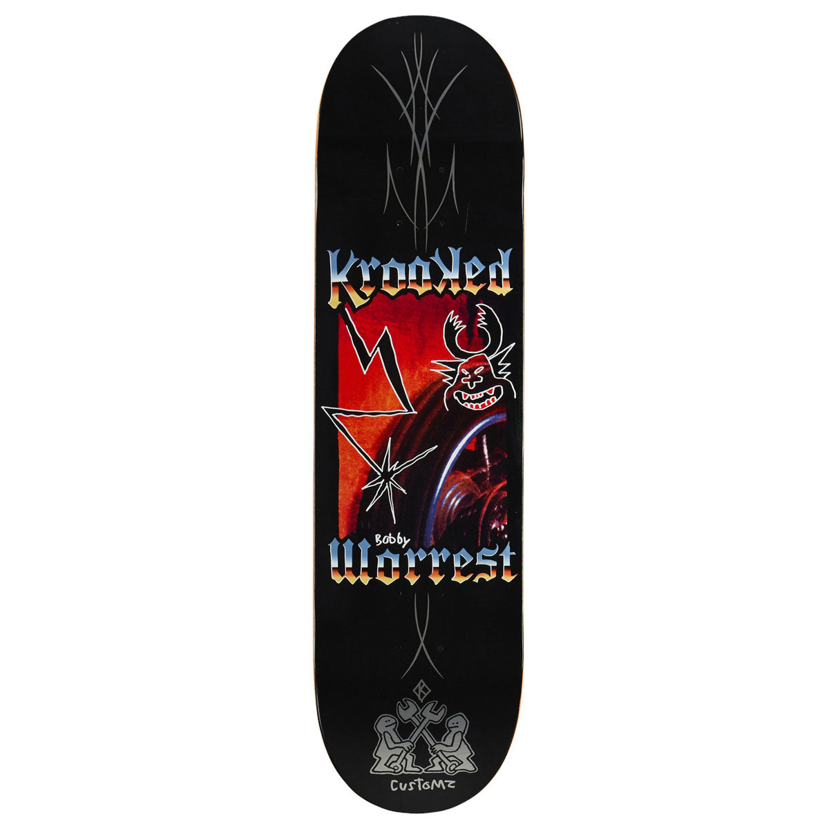 Krooked Worrest Chrome Zone Twin Tail Skateboard Deck - Black - 8.30