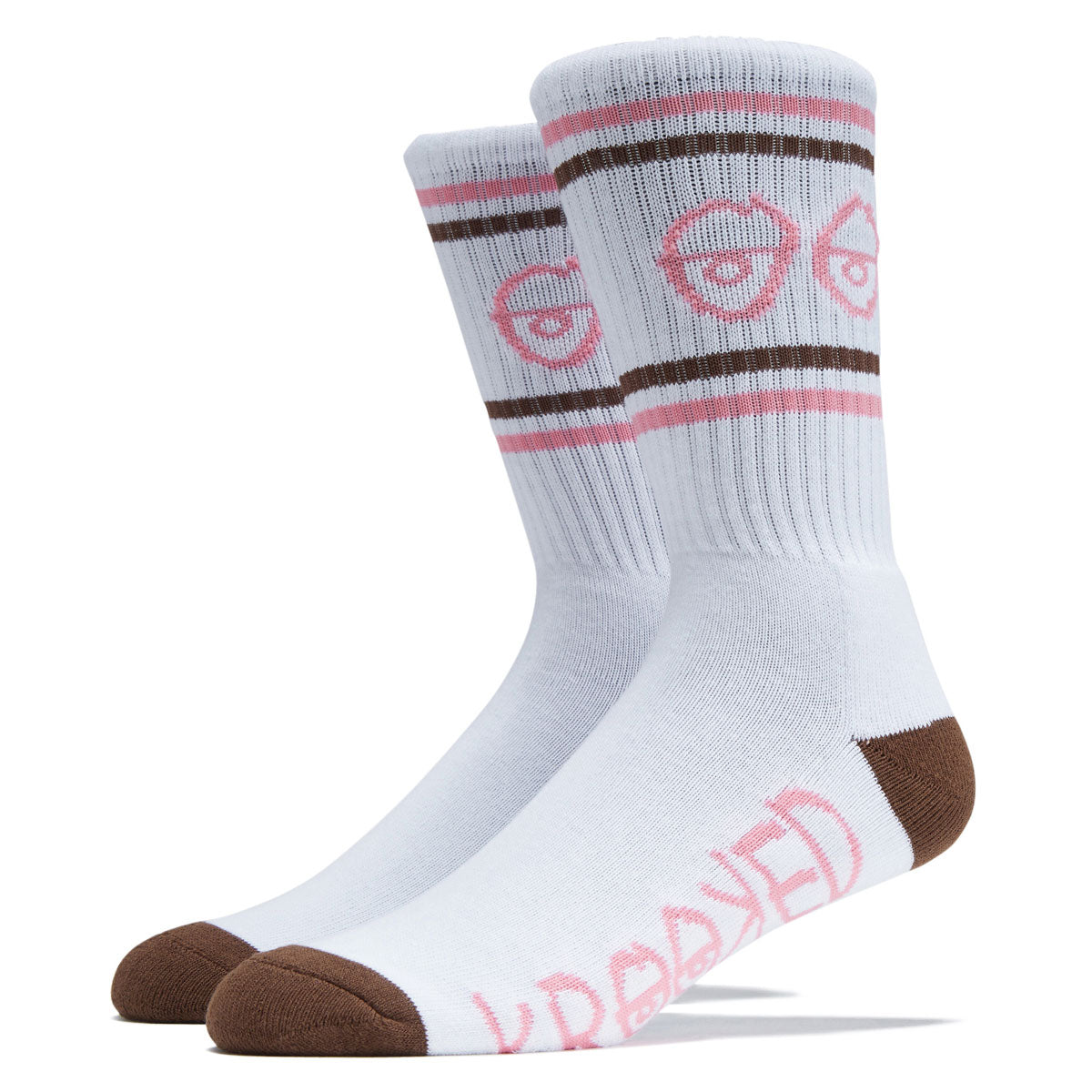Krooked Eyes Socks - White/Brown/Pink image 1
