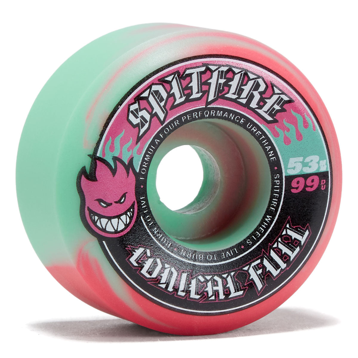 Spitfire F4 99 Team Color Pack Conical Full Skateboard Wheels - Teal/Pink Swirl - 53mm image 1