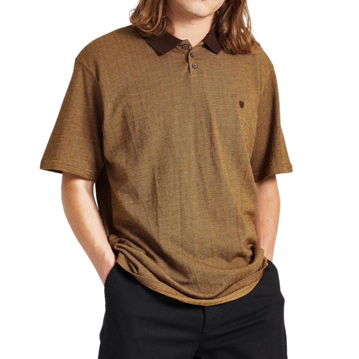 Brixton Shield Herringbone Polo Shirt - Dark Earth/Antelope image 1