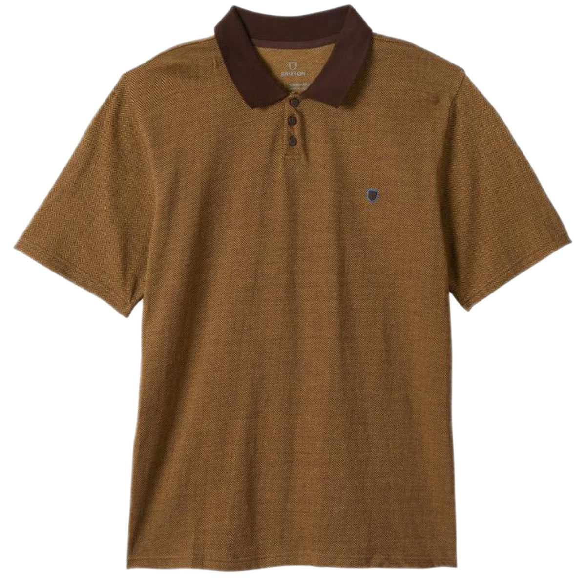 Brixton Shield Herringbone Polo Shirt - Dark Earth/Antelope image 2