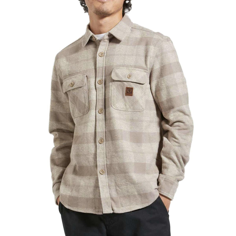 Brixton Bowery Heavyweight Long Sleeve Flannel Shirt - Off White/Cinder Grey