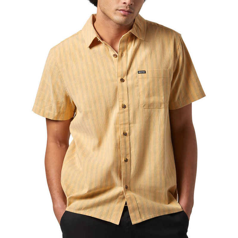 Brixton Cru Oxford Stripe Shirt - Curry/Ivy Green Stripe