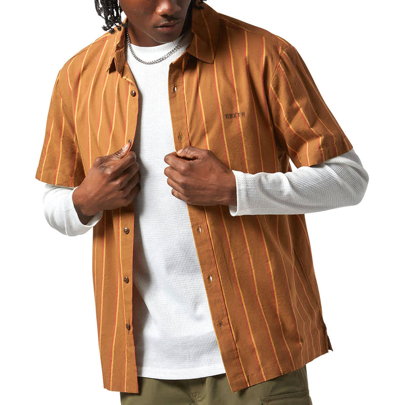 Brixton Cru Stripe Shirt - Washed Copper/Burnt Red/Sunset