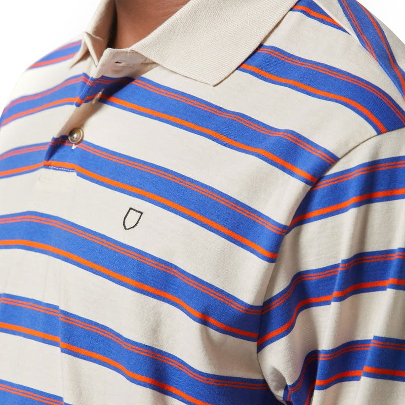 Brixton Vintage Stripe Long Sleeve Polo Shirt - Electric Blue/Flame/Whitecap