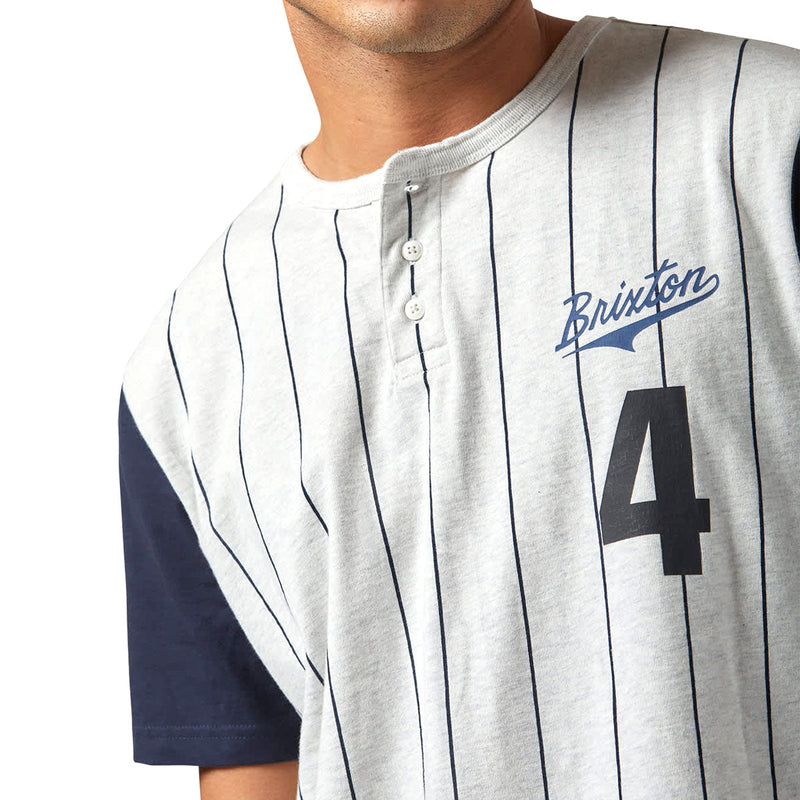 Brixton The League Baseball T-Shirt - Heather Grey Ash/Washed Navy