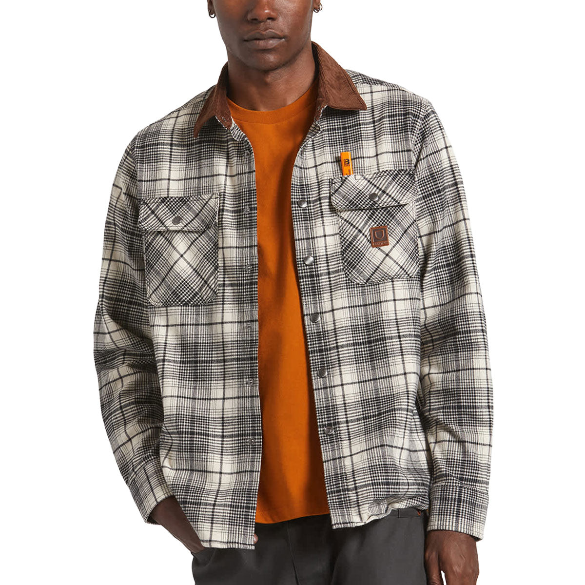 Brixton Builders Bowery Perf Flannel Shirt - Off White/Black image 2