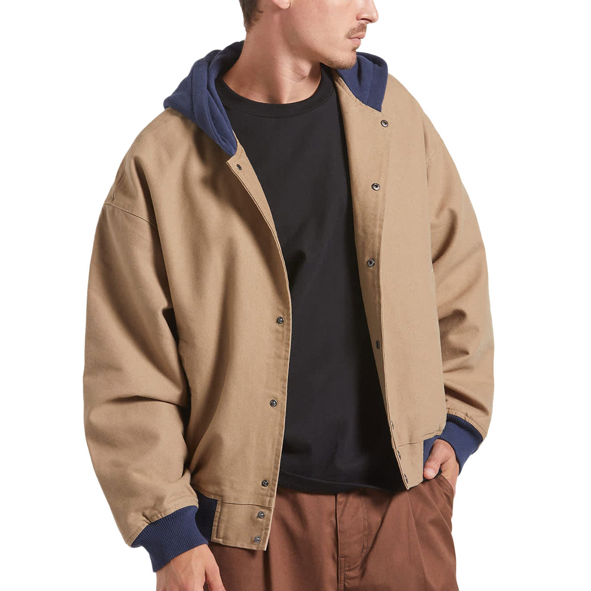 Brixton Canvas Hooded Bomber Jacket - Khaki/Mood Indigo image 2
