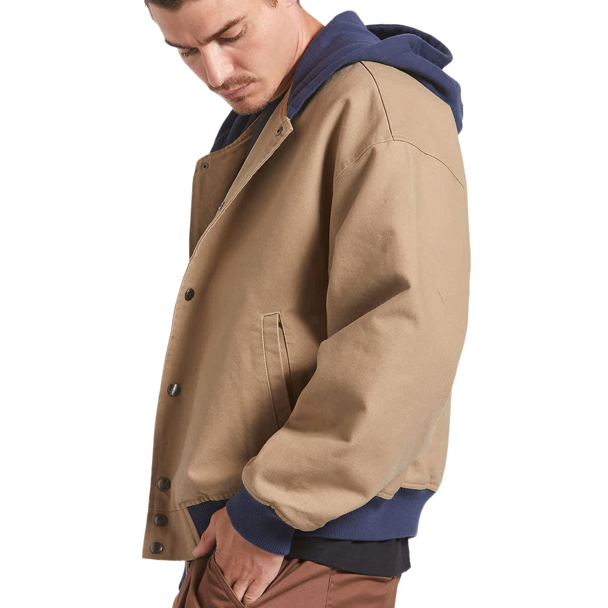 Brixton Canvas Hooded Bomber Jacket - Khaki/Mood Indigo image 4
