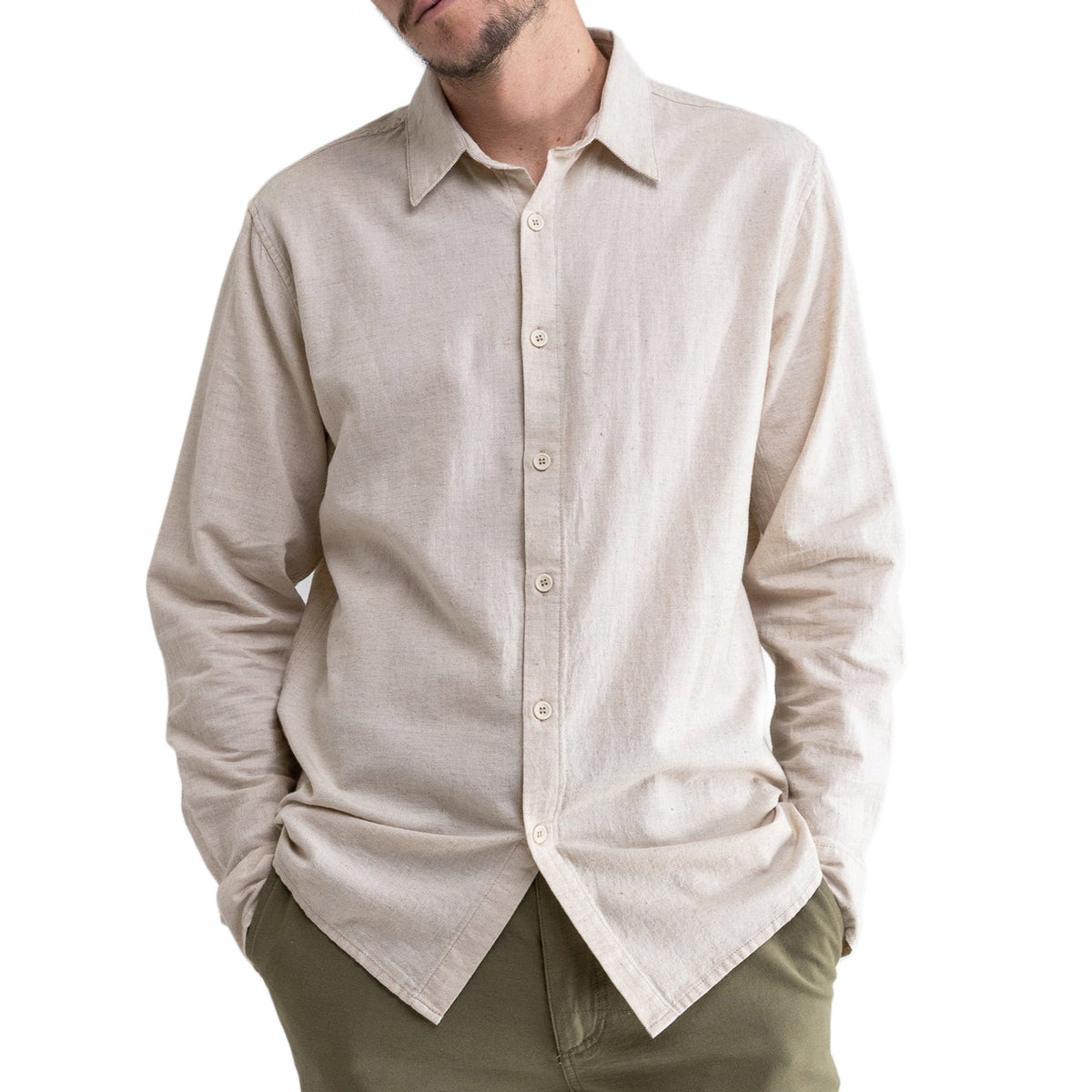 Rhythm Classic Linen Long Sleeve Shirt - Sand image 1