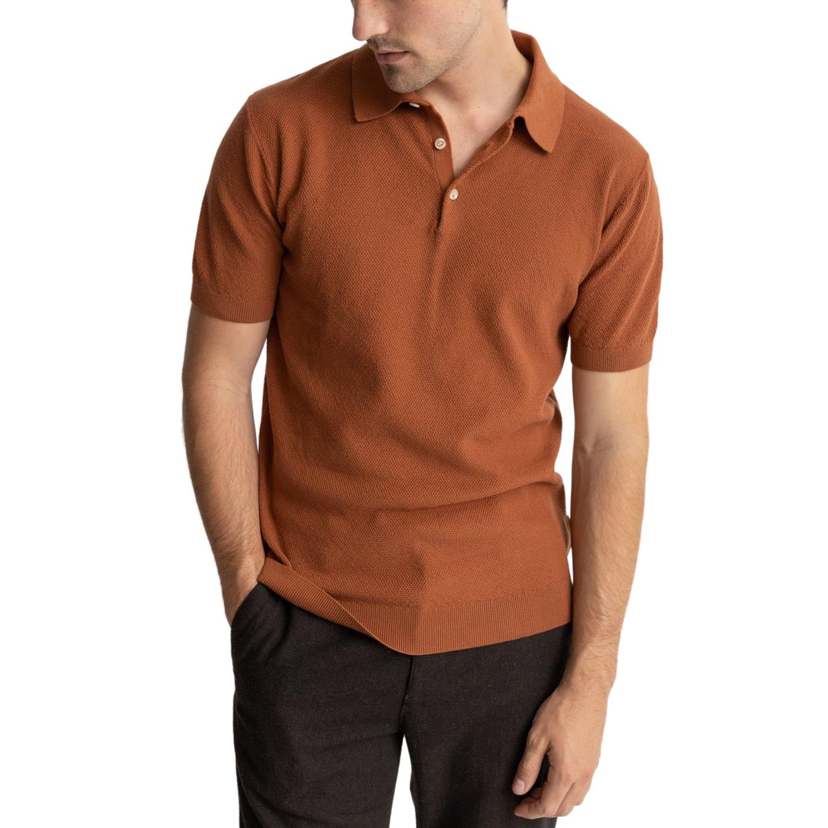 Rhythm Textured Knit Polo Shirt - Clay image 1