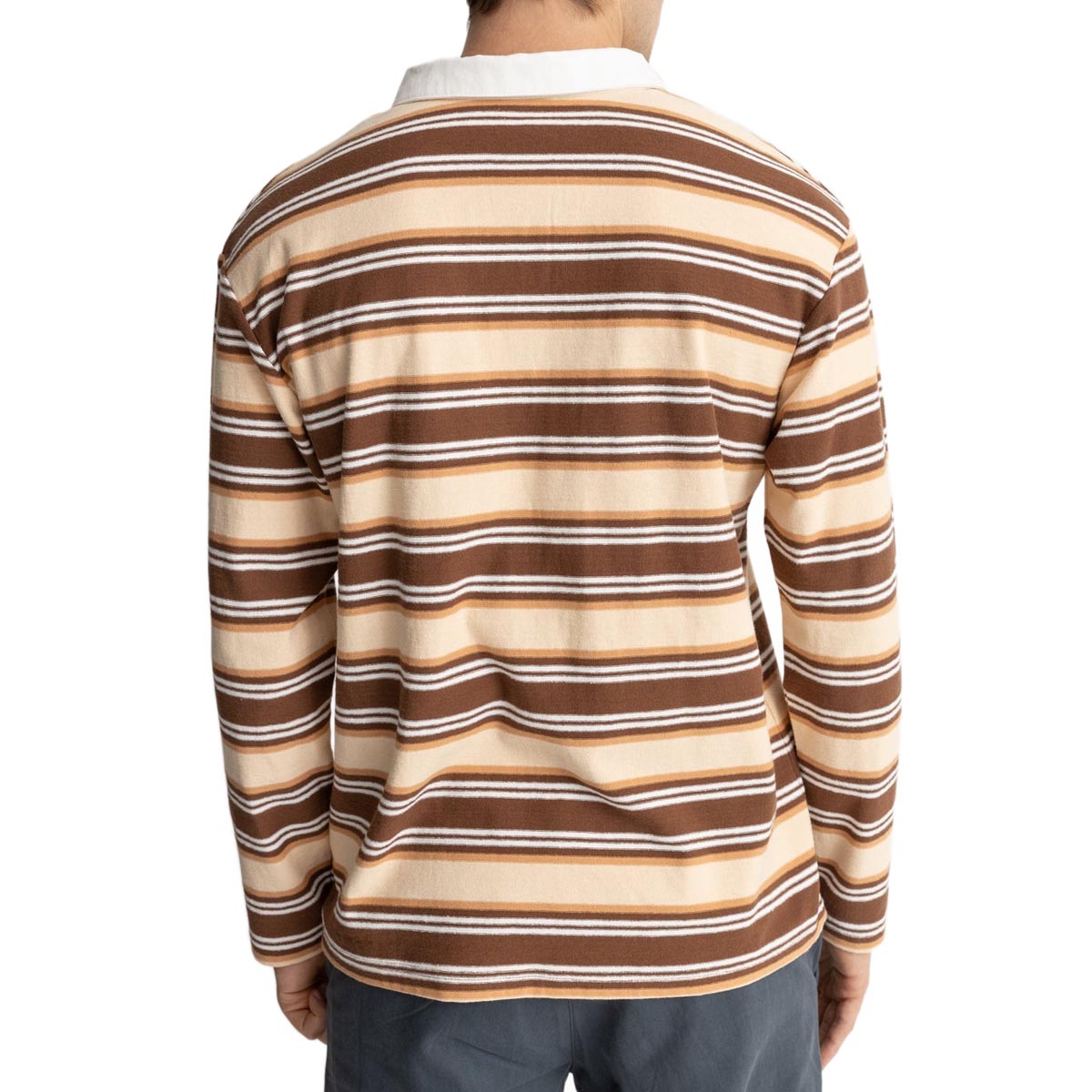 Rhythm Vintage Stripe Polo Long Sleeve Shirt - Coffee image 2
