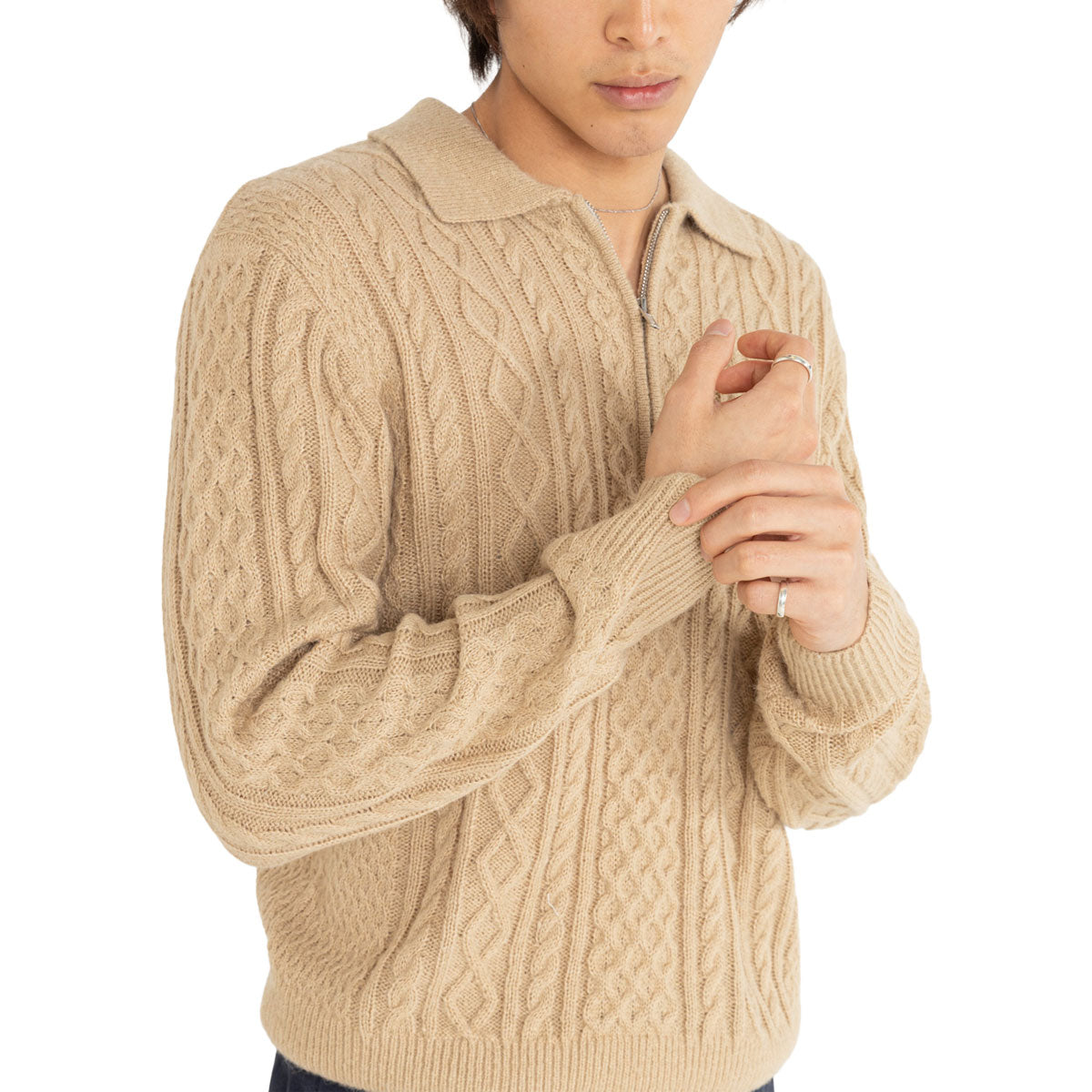 Rhythm Mohair Quarter Zip Fisherman Knit Sweater - Incense image 2