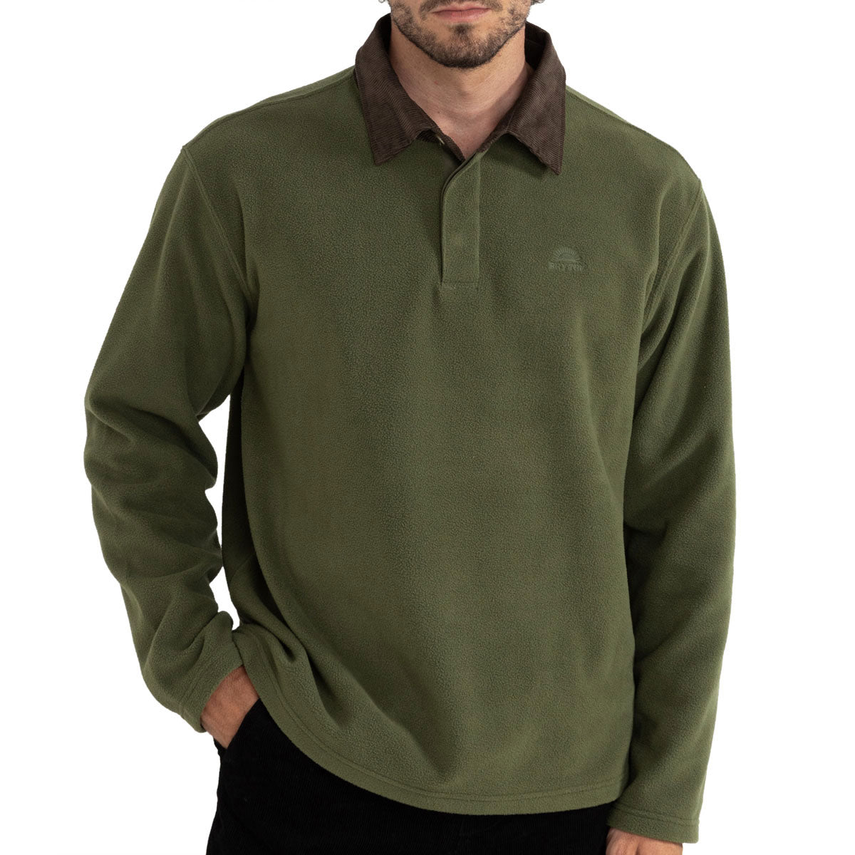 Rhythm Awake Polar Fleece Polo Long Sleeve Shirt - Olive image 1