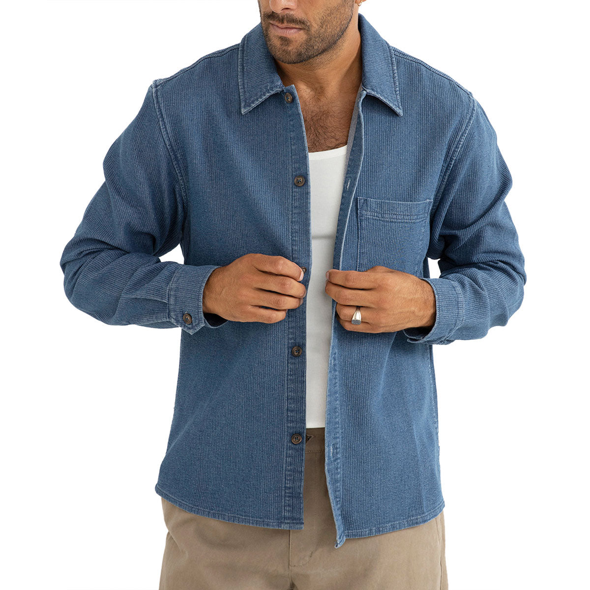 Rhythm Textured Wale Long Sleeve Shirt - Washed Indigo image 2