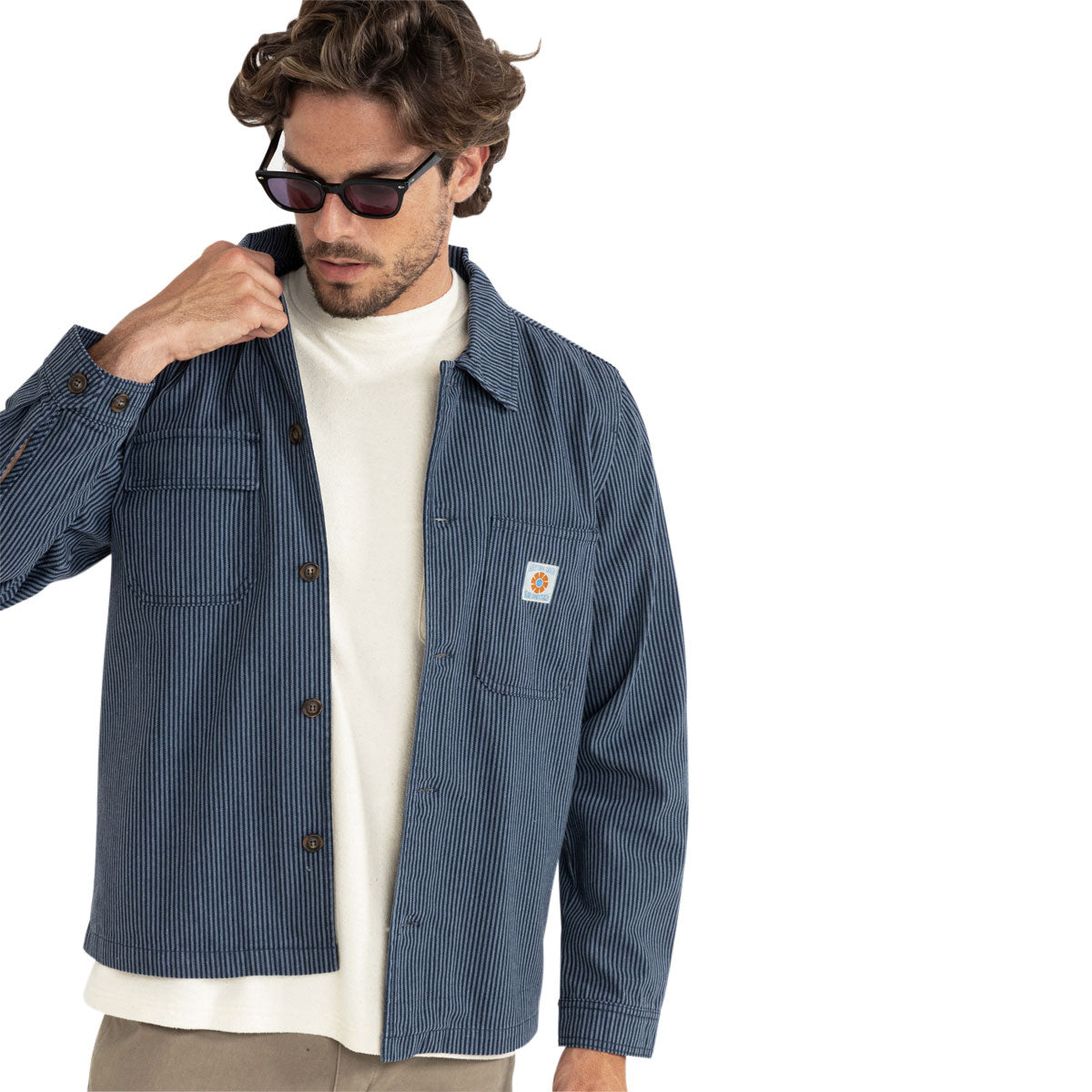 Rhythm Hickory Stripe Work Long Sleeve Shirt - Navy image 2