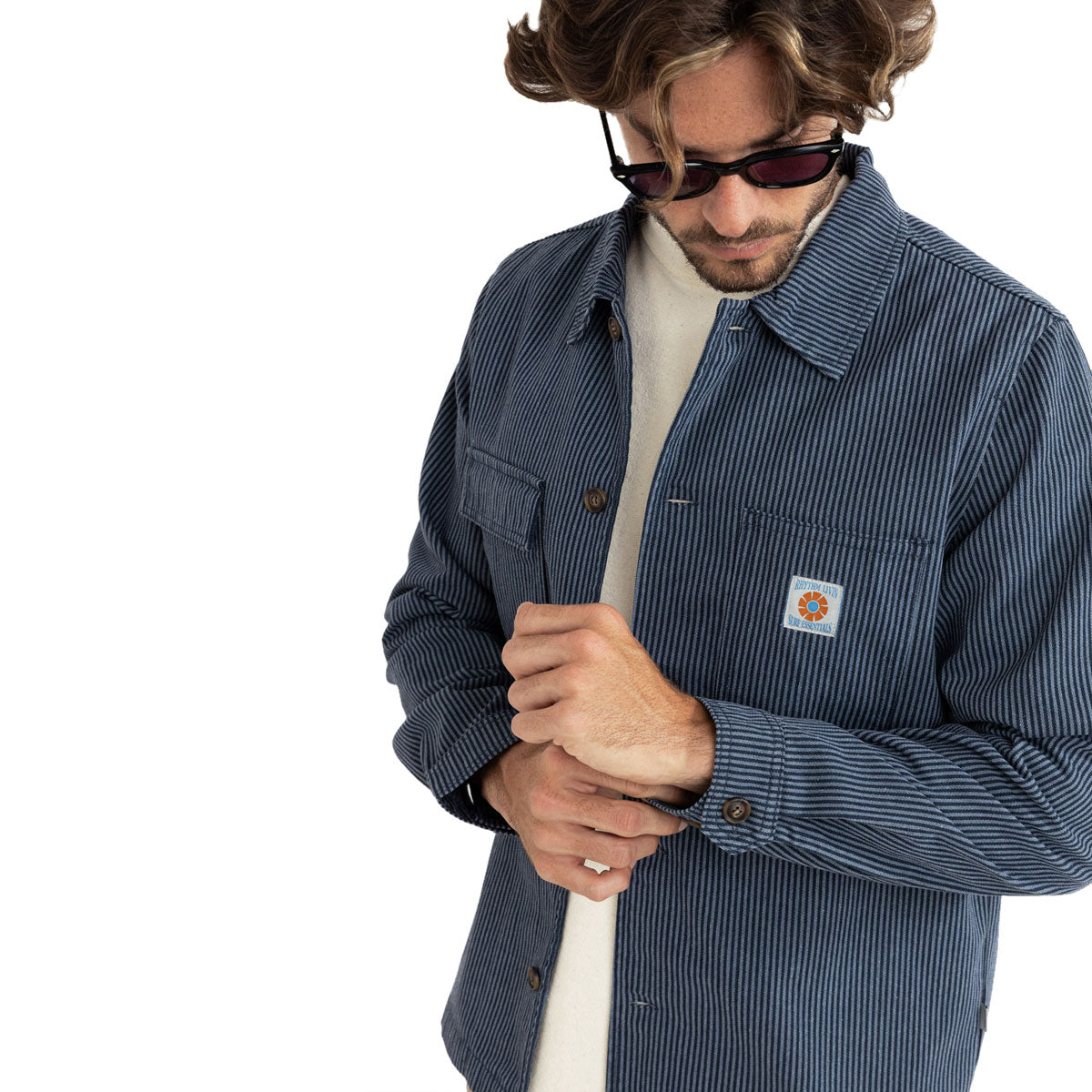 Rhythm Hickory Stripe Work Long Sleeve Shirt - Navy image 3