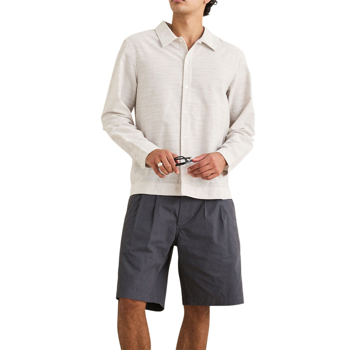 Rhythm Striped Linen Long Sleeve Shirt - Natural image 1