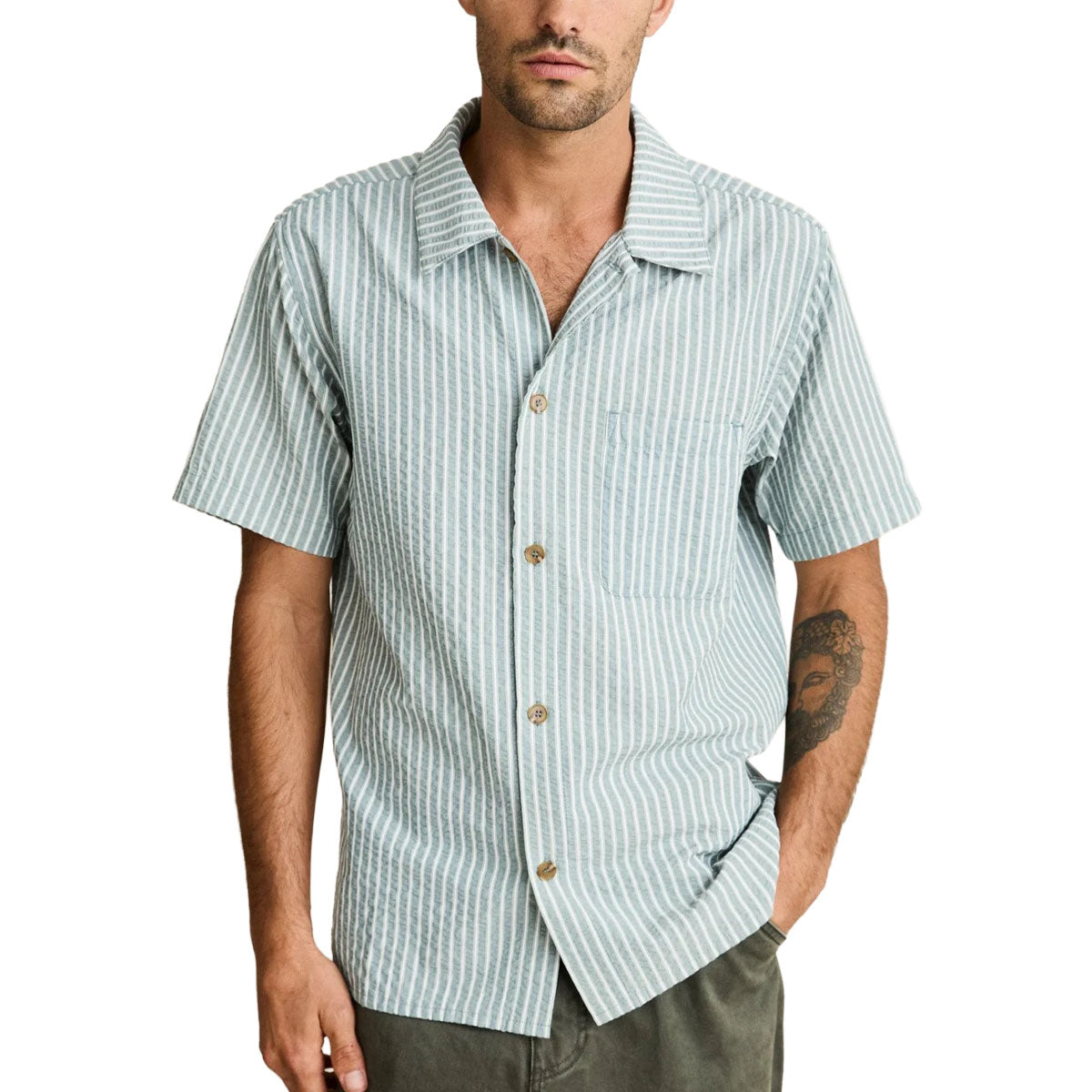 Rhythm Seersucker Stripe Shirt - Pine image 1