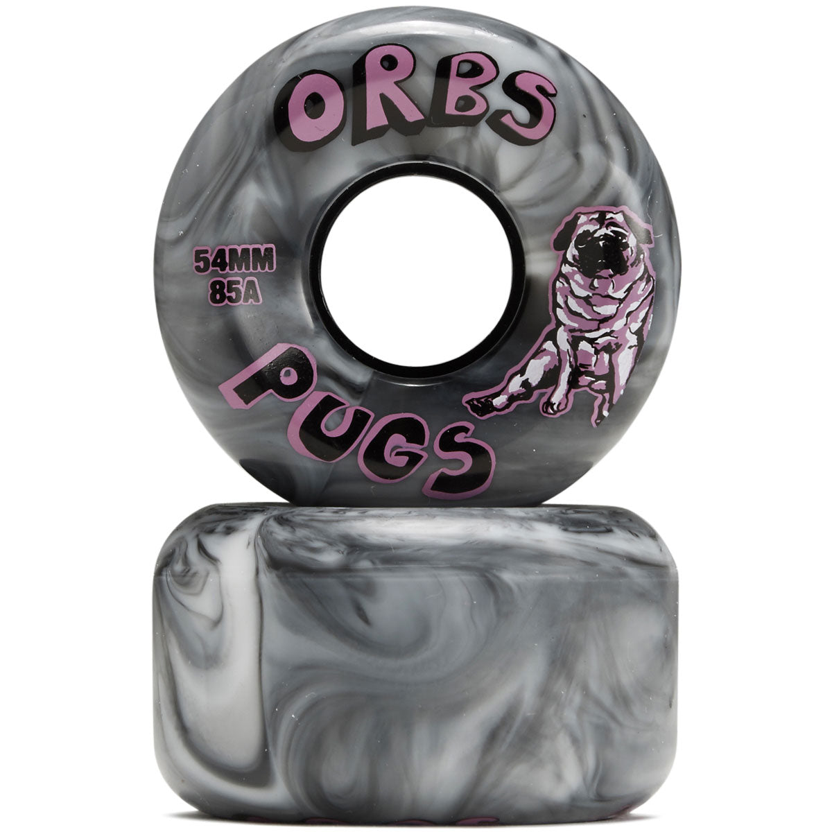 Welcome Orbs Pugs Conical 85A Skateboard Wheels - Black/White Swirl - 54mm image 2