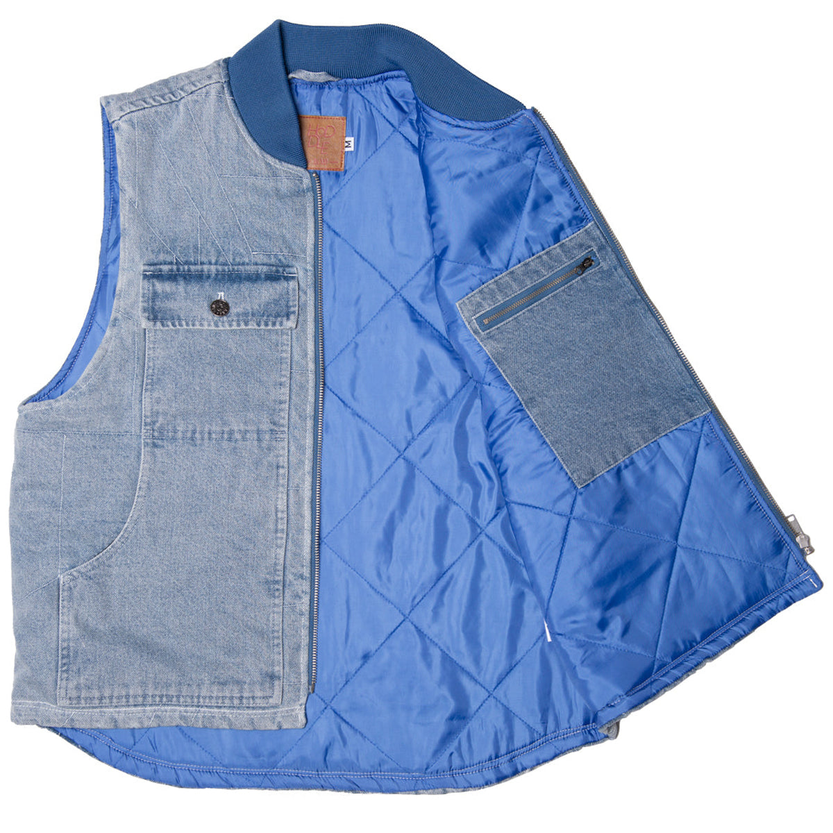 Hoddle Zip Up Carpenter Vest Jacket - Blue Denim Wash image 3