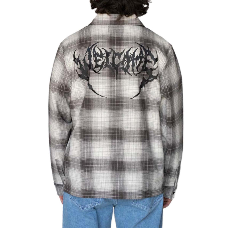 Welcome Fang Woven Plaid Long Sleeve Shirt - Black