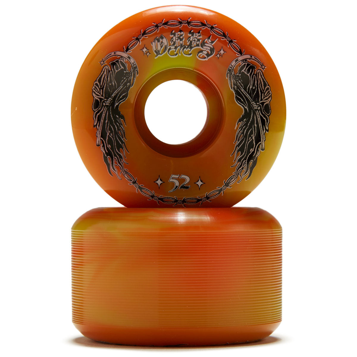Welcome Orbs Specters '23 Conical 99A Skateboard Wheels - Green/Orange Swirl - 52mm image 2