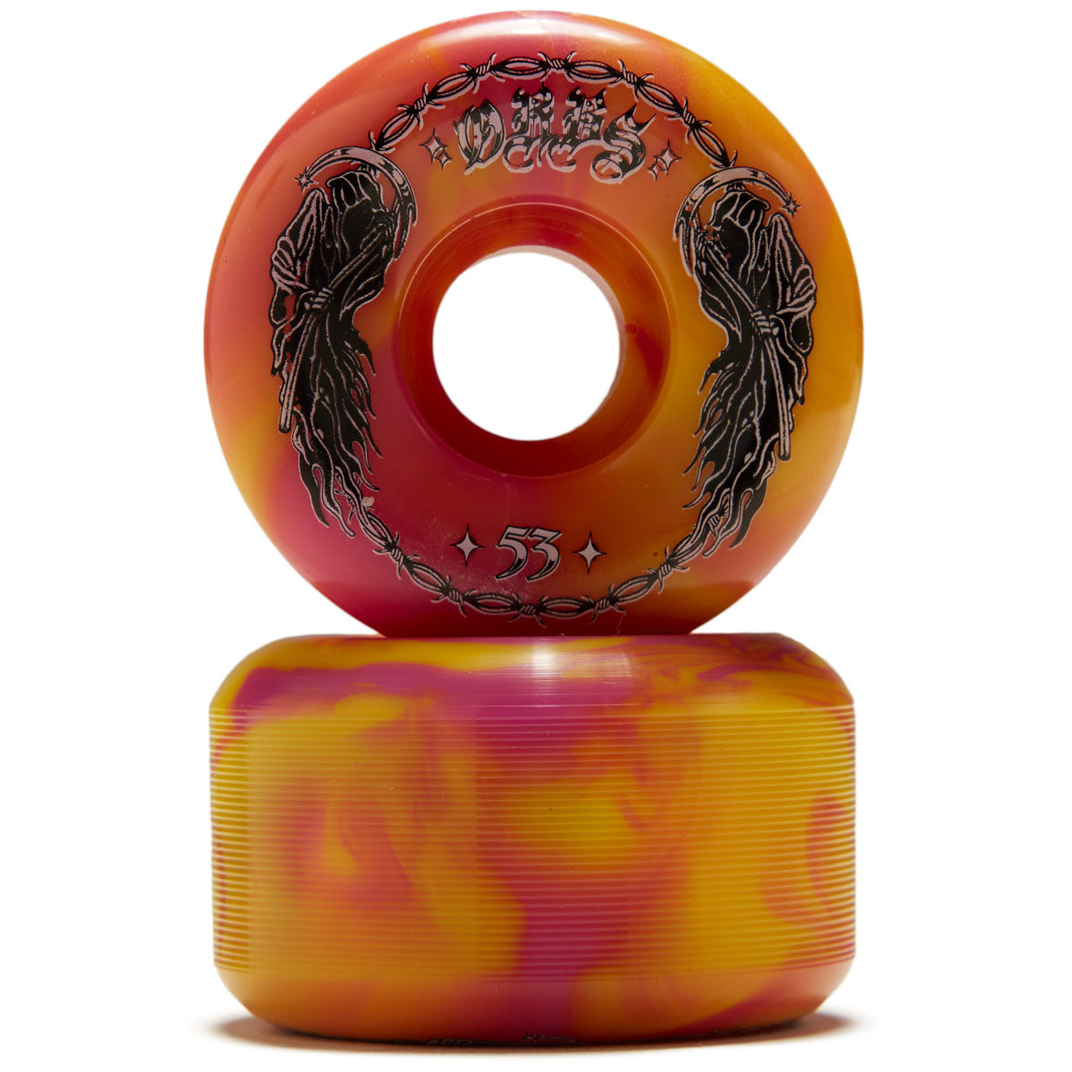 Welcome Orbs Specters '23 Conical 99A Skateboard Wheels - Pink/Yellow Swirl - 53mm image 2