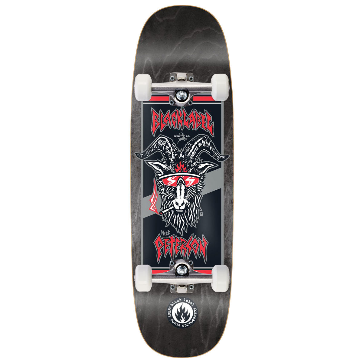 Black Label Nick Peterson Burnside Brew Tugboat Shape Skateboard Complete - Assorted Stains - 9.50