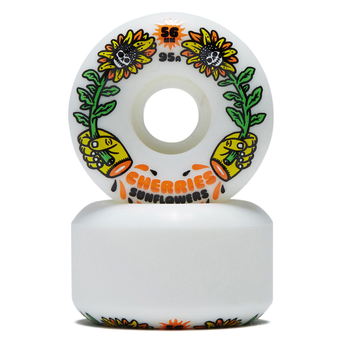 Cherries Sunflowers Conical Shape 95a Skateboard Wheels - White - 56mm image 2