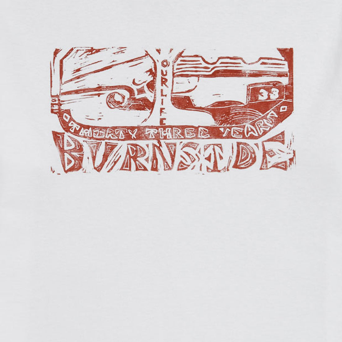 Burnside 33 Year Lino Block Print T-Shirt - White/Red image 2