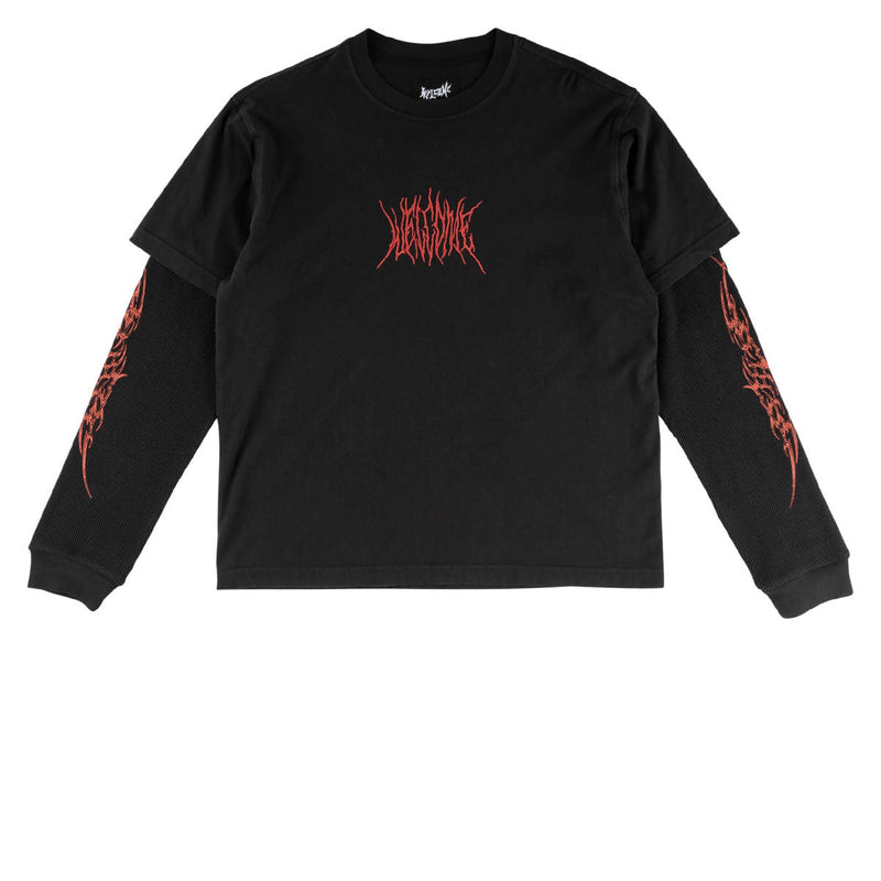 Welcome Caste Layered Long Sleeve Knit Shirt - Black/Red