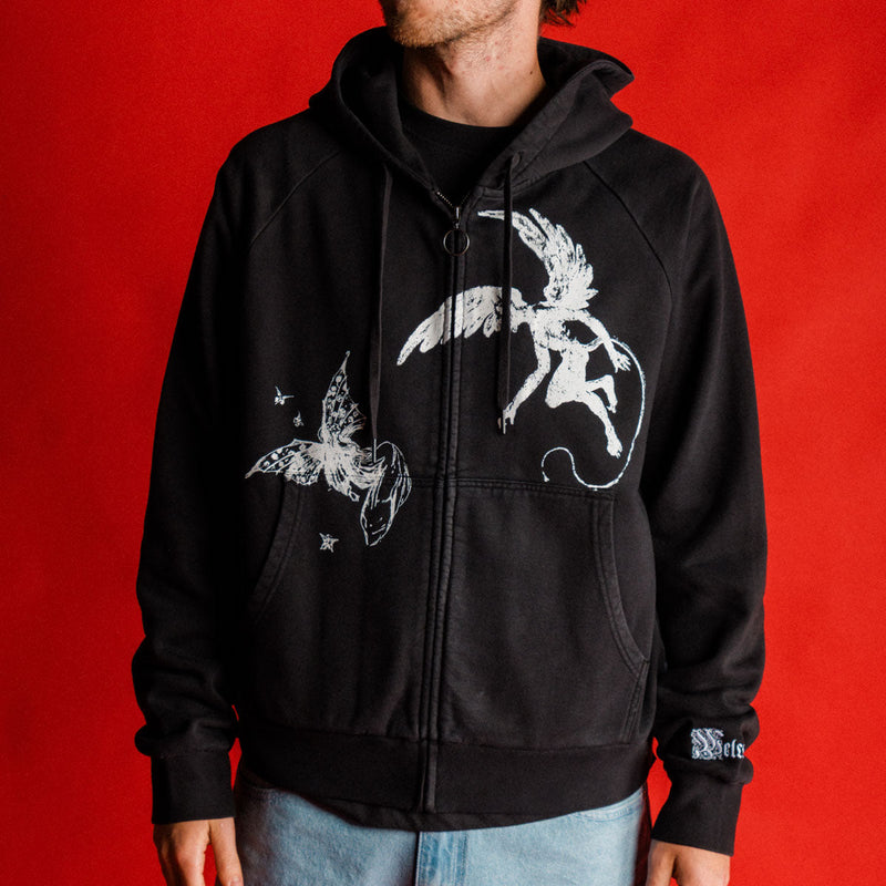 Welcome Duality Cropped Zip Hoodie - Black