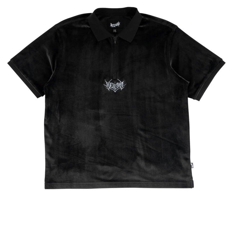 Welcome Grain Velour Zip Polo Shirt - Black