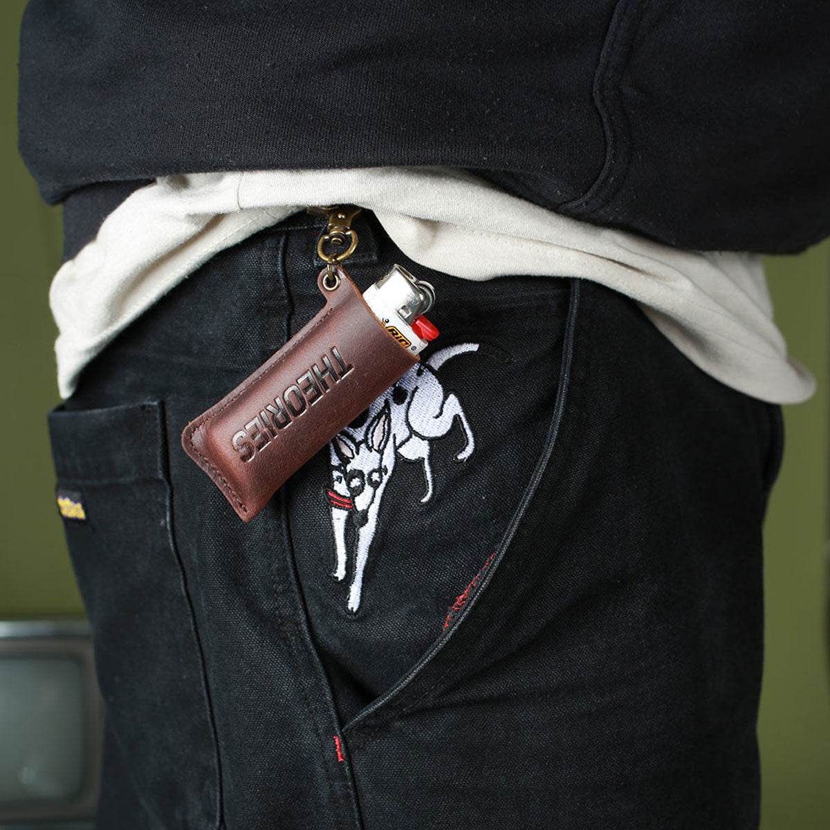 Theories Stamp Logo Leather Embossed Lighter Case Keychain image 2