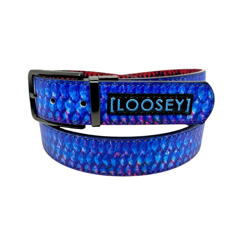 Loosey x Atlantic Drift Reversible Fish Scale Belt - Red/Blue