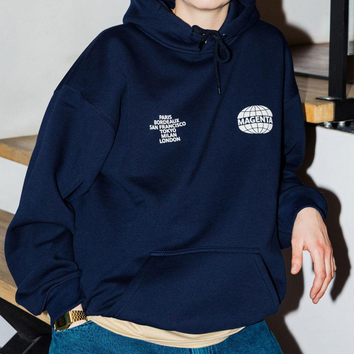 Magenta World Hoodie - Navy Blue image 3